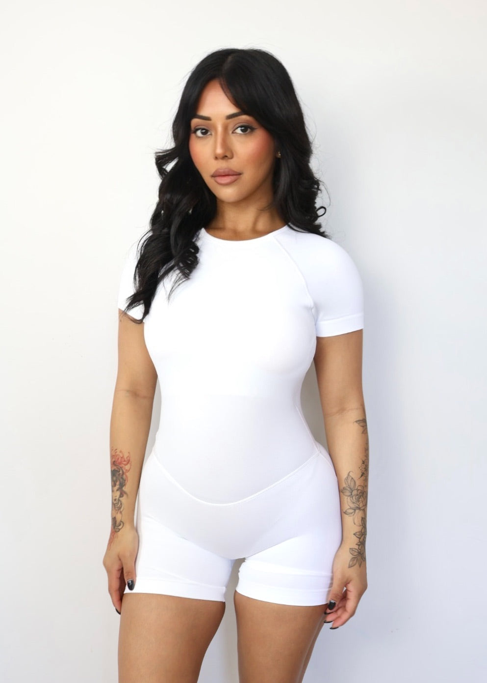 CurveContour Short Sleeve Sculpt Romper Classic White