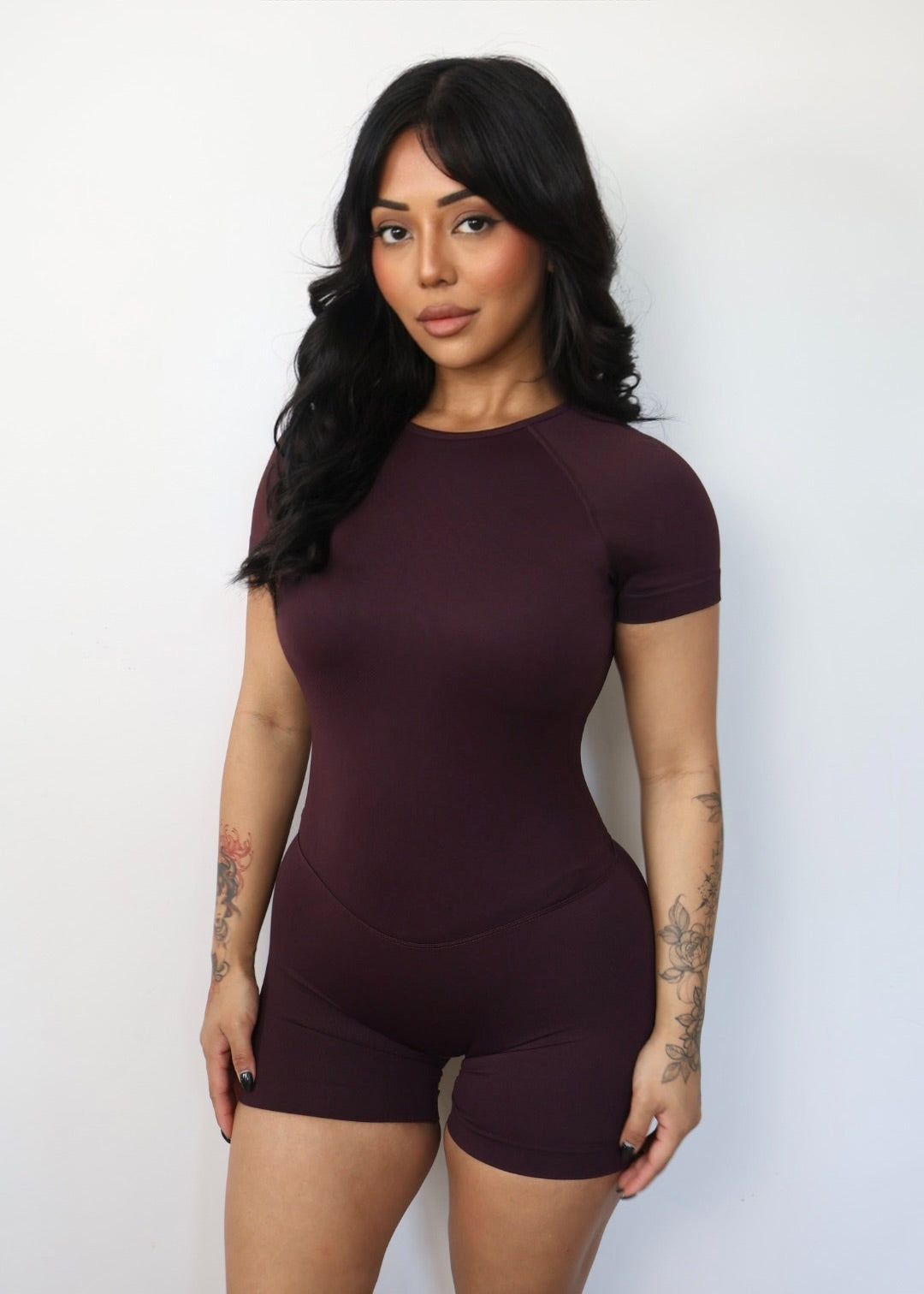 CurveContour Short Sleeve Sculpt Romper Smoked Plum