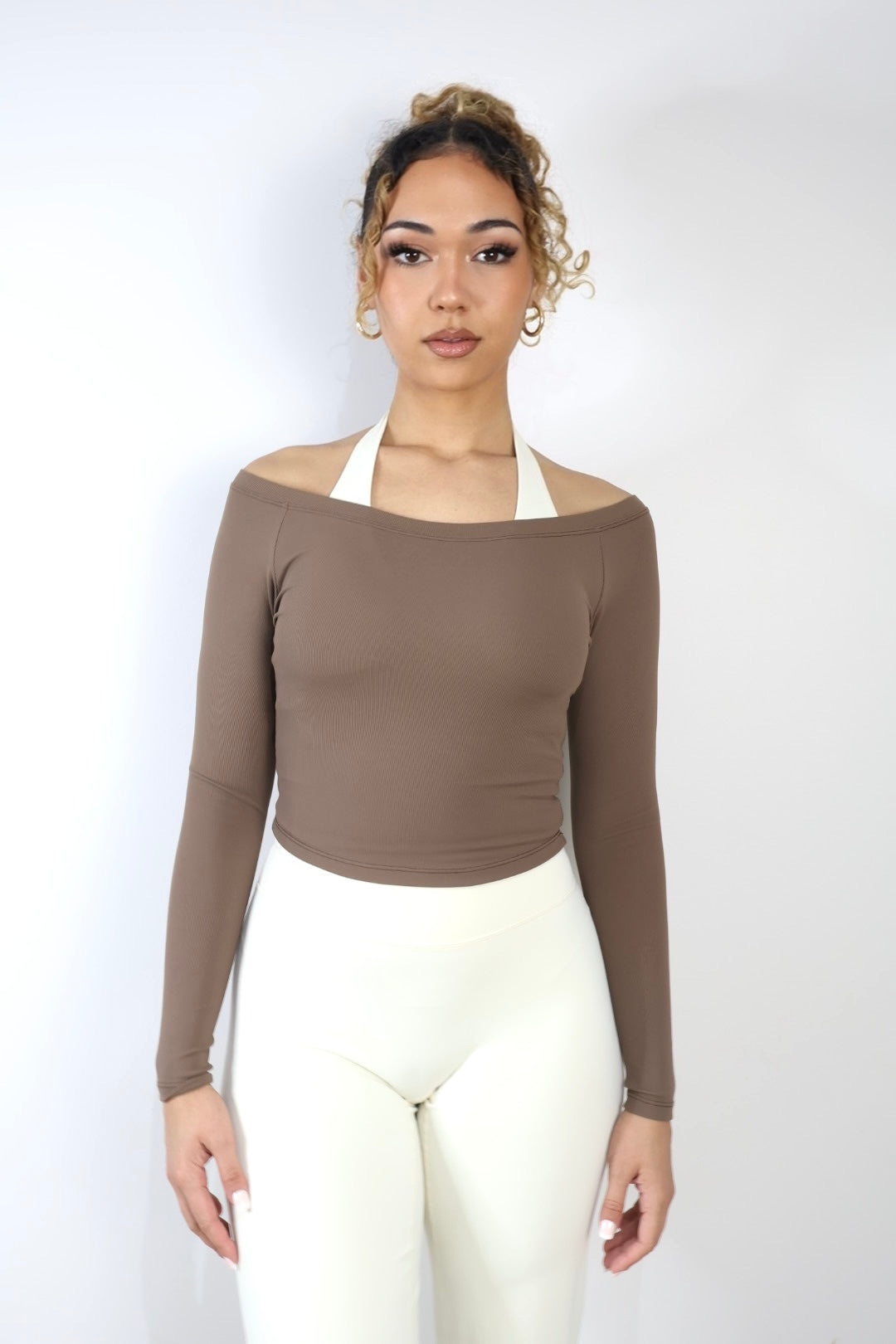 Ribbed Off-Shoulder Cover Toasted Almond