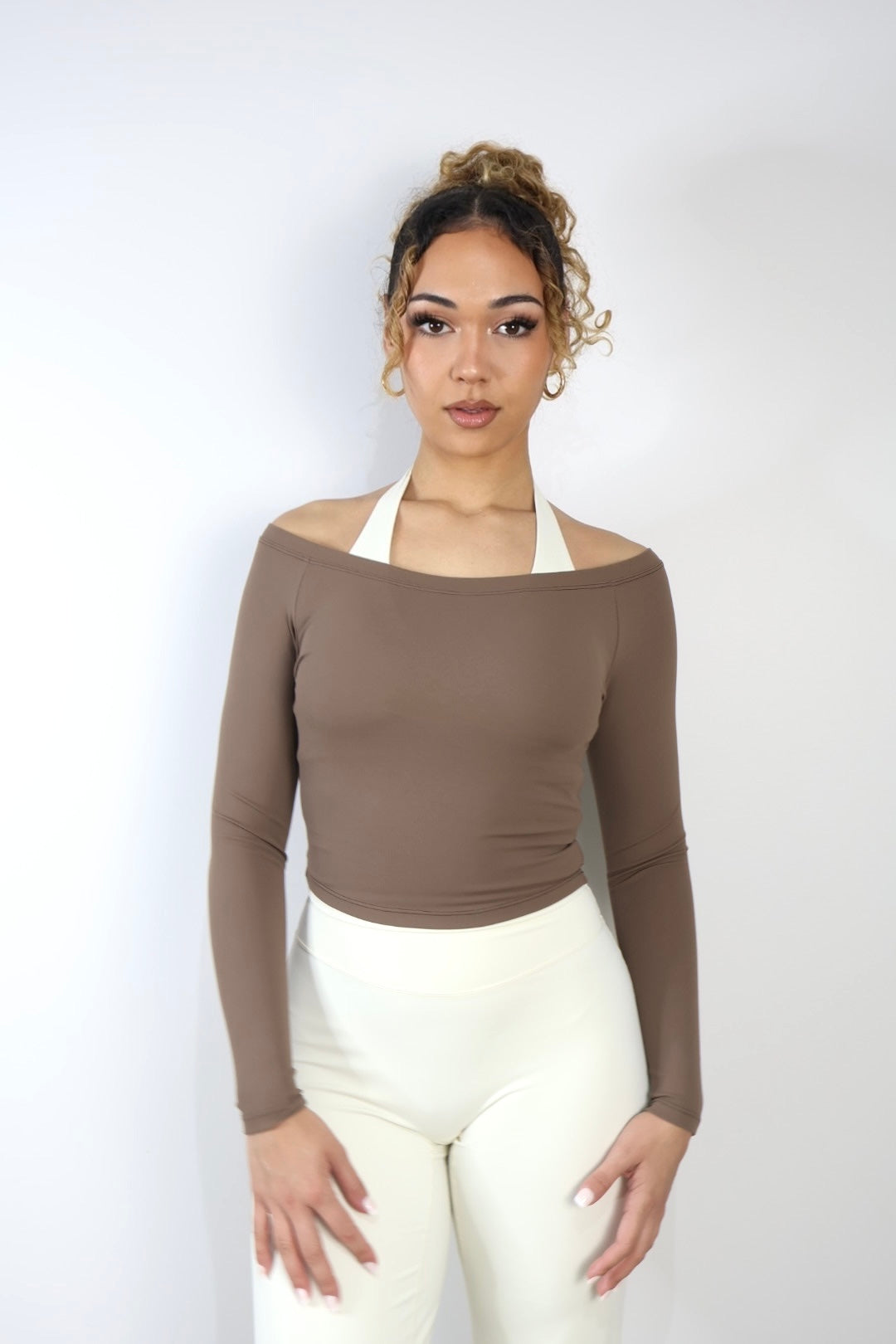 Ribbed Off-Shoulder Cover Toasted Almond