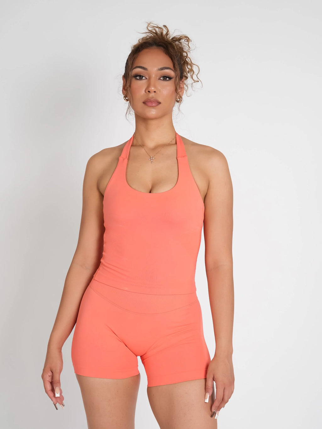 CurveContour Staple Halter Tank Peach Pop